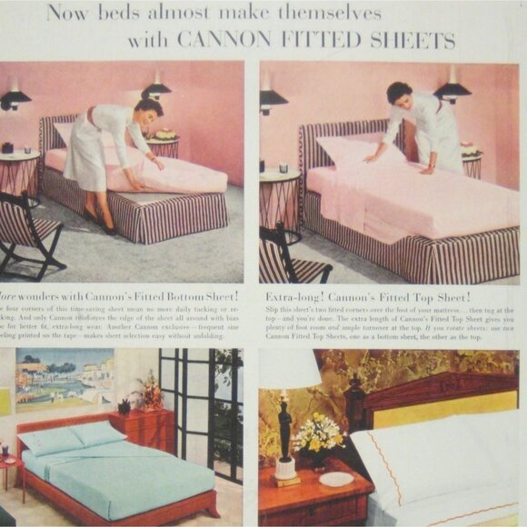 Vintage Cannon Percale Fitted Sheets Ad Print MOD Home Decor - Picture 2 of 2
